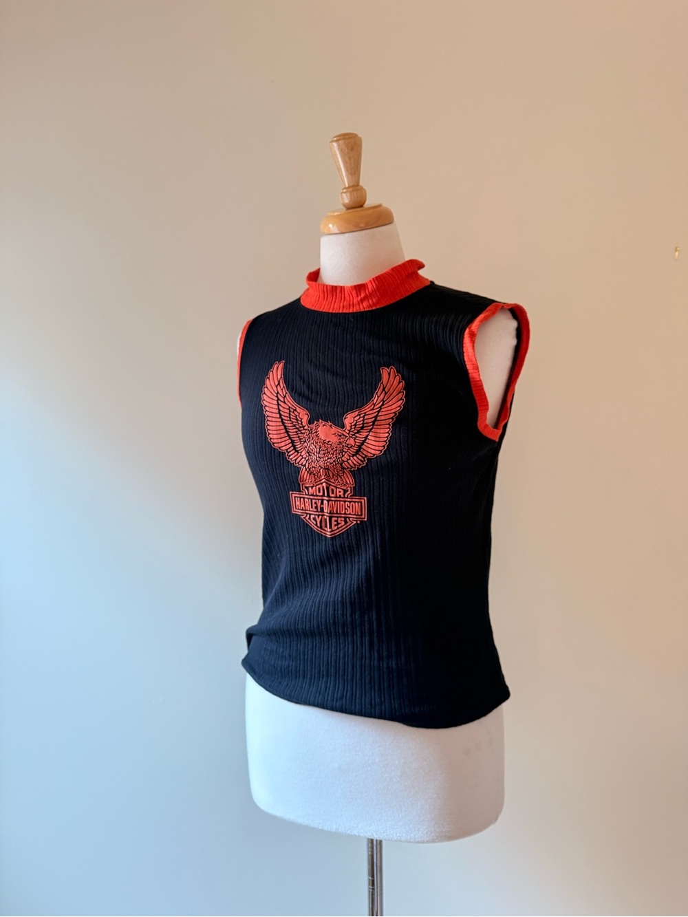 Harley-Davidson Black & Orange Eagle Ribbed Tank Top Size L